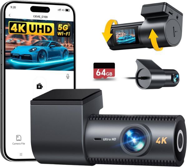 📷 CIEVIE 4K+1080P Dashcam für Vorne + Hinten inkl. SD Karte für 60,79€ (statt 90€)