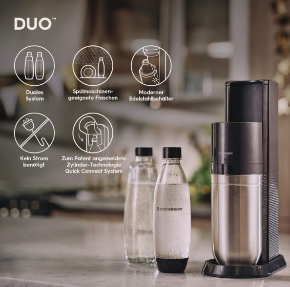 🚰 SodaStream DUO mit Quick Connect CO2 Zylinder Set für 139,99€ (statt 186€)