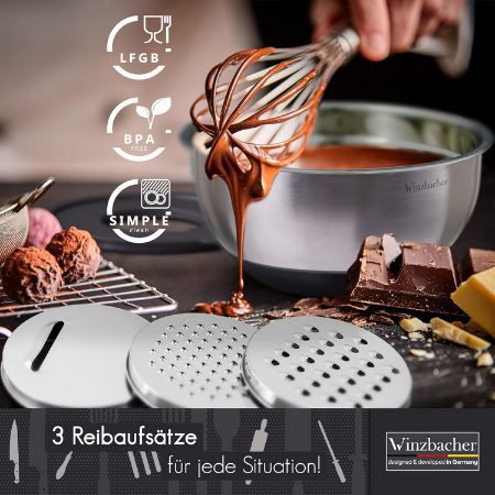 🥣 5er Set Winzbacher Edelstahl Schüsseln mit Deckel + Aufsätze für 38,95€ (statt 50€)
