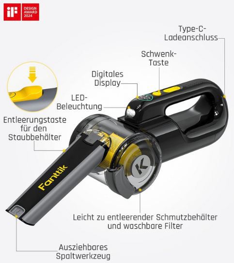 🧹 Fanttik Fold V10 Apex Pivot Kabelloser Auto Staubsauger für 95,99€ (statt 120€)