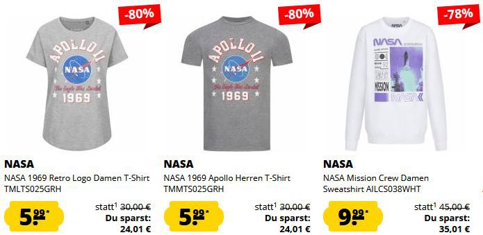 🚀 SportSpar NASA Hoodie, Shirt & Sneaker Sale ab 3,99€ + 11% Extra Rabatt