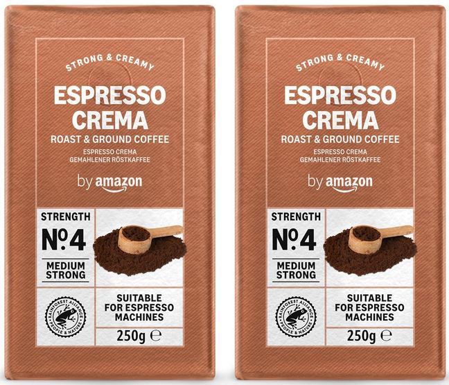 ☕ 2Kg by Amazon Espresso Crema, gemahlener Kaffee (4 x 2 x 250g) ab 12€ (statt 22€)   Nur 6€ pro Kilo!!