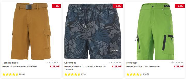 🩳 Vorteilshop:  31% Rabatt auf kurze Hosen, Bermudas & Shorts   35€ MBW