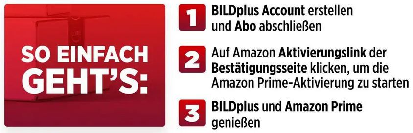 🤯🔥 GENIAL 👉  Amazon Prime Abo nur 5,99€ mtl. (statt 8,99€) + BILDplus Abo GRATIS dazu