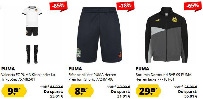 👕 Puma Fanartikel Sale ab 3,99€   z.B. BVB 09 PUMA Trainingsjacke ab 27,99€