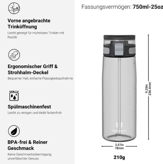 🥤 Super Sparrow Trinkflasche TouchSip, 750ml für 10,97€ (statt 14€)