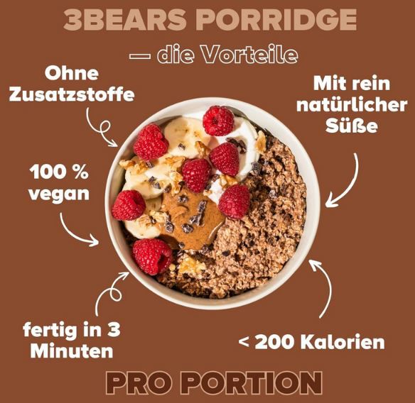 🥣 6er Pack 3Bears Porridge Feiner Kakao, je 400g für 25,24€ (statt 30€)