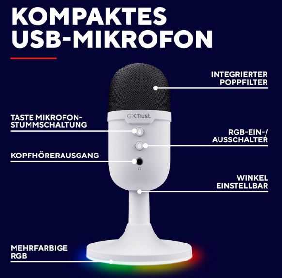 🎙️ Trust Gaming GXT 236W Yami USB Streaming Mikrofon für 21,99€ (statt 30€)
