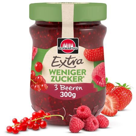 🍓 Schwartau Extra Weniger Zucker 3 Beeren Fruchtaufstrich, 300g ab 1,69€ (statt 3€)
