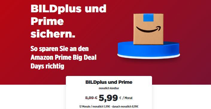 🤯🔥KNALLER!👉 Amazon Prime nur 5,99€ mtl. (statt 8,99€) + BILDplus Abo dazu   Passend zum Prime Day!
