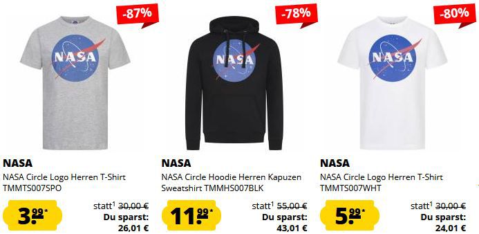 🚀 SportSpar NASA Hoodie, Shirt & Sneaker Sale ab 3,99€ + 11% Extra Rabatt