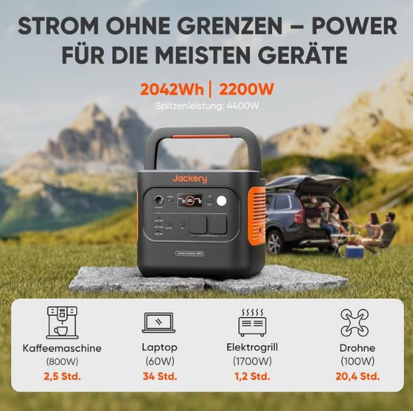 🔌 Jackery E2000 v2 tragbare Powerstation, LiFePO4, 2.042Wh für 949€ (statt 1.049€)