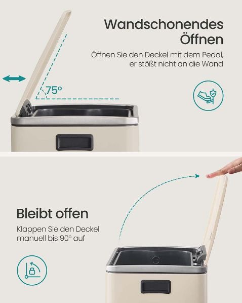 🗑️ Songmics Mülleimer mit Deckel & Griffen, 50L für 46,99€ (statt 77€)