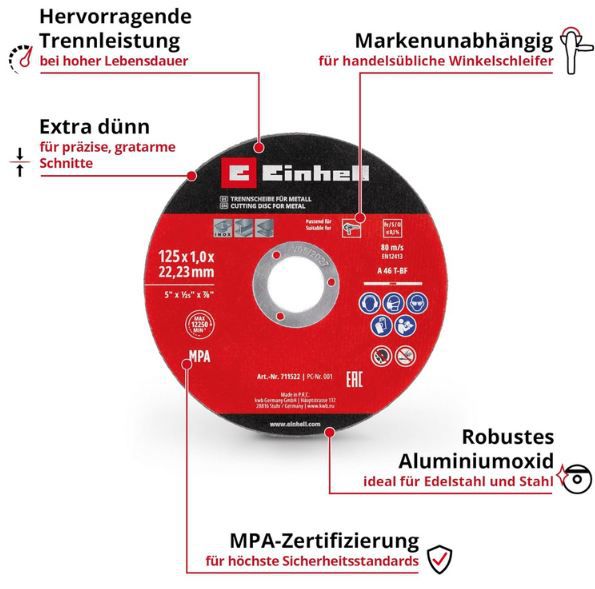 🪚 Einhell Original Dünntrennscheiben Set, 5 tlg., 125mm für 3,49€ (statt 9€)