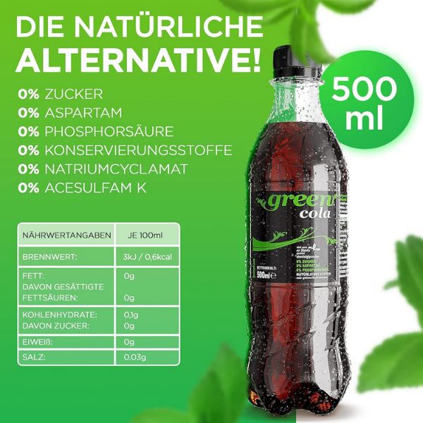 🥤 6er Pack Green Cola ohne Zucker, 0,5L Flaschen ab 5,35€ (statt 7€)