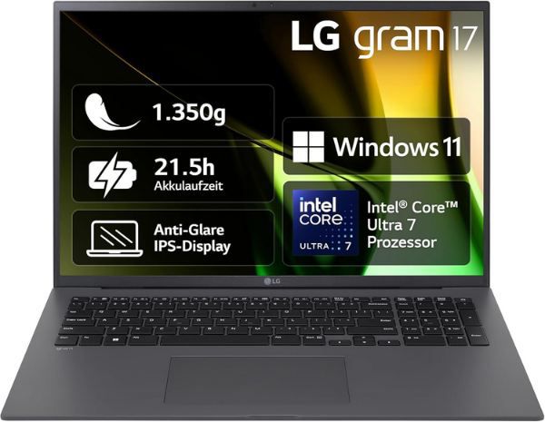 💻 LG gram 17 WQXGA Notebook mit Intel Core Ultra7, 32GB/2TB für 1.369,99€ (statt 1.606€)