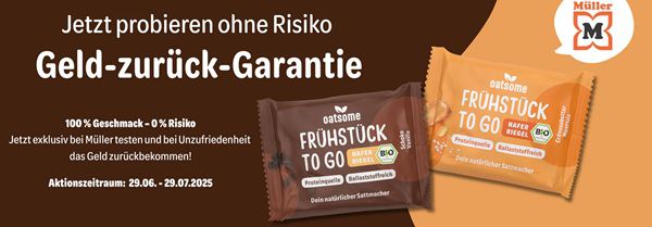 Müller: Oatsome Frühstück2Go Riegel ausprobieren   bei Unzufriedenheit Geld zurück