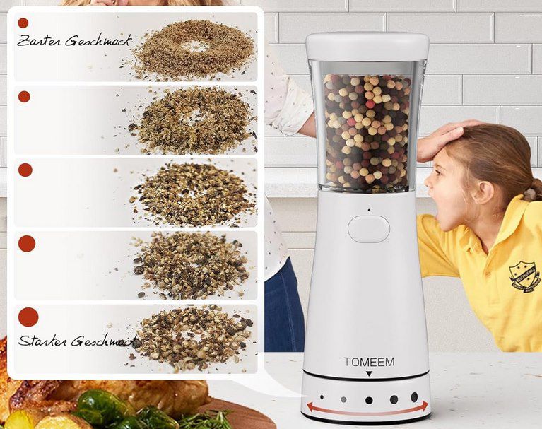 🧂 TOMEEM elektr. Salz  & Pfeffermühle mit 5 Mahlstufen für 18,99€ (statt 30€)