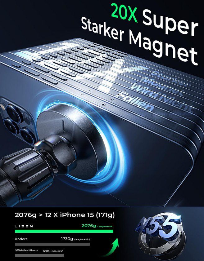 🧲 LISEN Qi2 15W Magsafe Autohalterung inkl. Adapter & Kabel für 9,99€ (statt 20€)