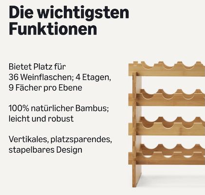 🍷 Amazon Basics – Stapelbares Weinregal aus Bambus für 42,20€ (statt 52€)
