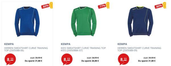 👕 KEMPA Kids oder Herren Trainings Sweatshirts Curve Training für 13,10€ (statt 19€)