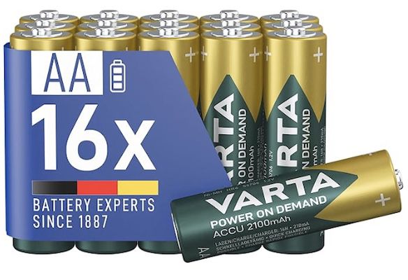 🪫👉🏻🔋 16x VARTA wiederaufladbare AA Batterien für 22,94€ (statt 27€)