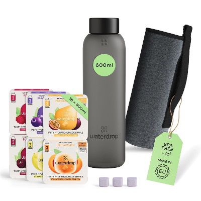 🚰 Waterdrop Starterset Glas 600ml Black inkl. 18 Drops für 32,21€ (statt 38€) – 1L für 33,91€