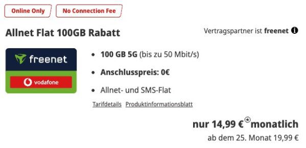 🎉 SimOnly! 📱 Vodafone Allnet Flat mit fetten 100GB 5G effektiv 10,82€ mtl.
