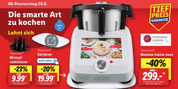 👨‍🍳 In der Filiale ab 28.8. 👉 Monsieur Cuisine Smart in Weiß für 299€ (statt 499€)