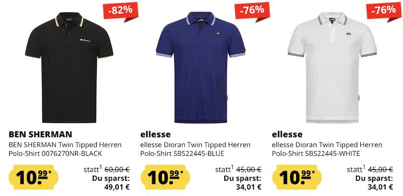 🔥🤑 SportSpar: Polo Shirts Sommer Schlussverkauf ab 10,99€ + 5€ Gutschein ab 60€