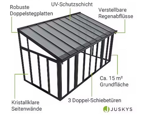 🏠 Juskys Wintergarten 15m² in Grau mit Schiebetüren für 3.292,95€ (statt 4.296€)