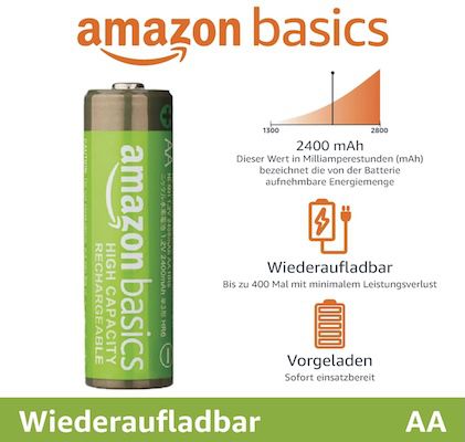 🪫👉🏻🔋 24x Amazon Basics wiederaufladbare AA NiMH Batterien für 18,68€ (statt 29€)
