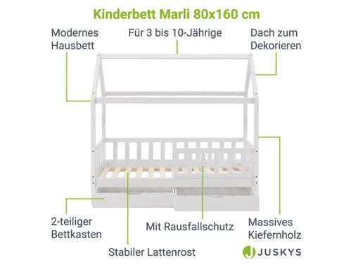 🛏️ Juskys Kinderbett Marli 80x160cm mit Rost und Bettkasten für 163,95€ (statt 196€)