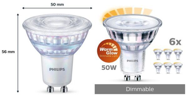 💡 Philips LED Classic GU10 Lampen 6er Pack (50W, dimmbar) für 12,99€ (statt 19€)