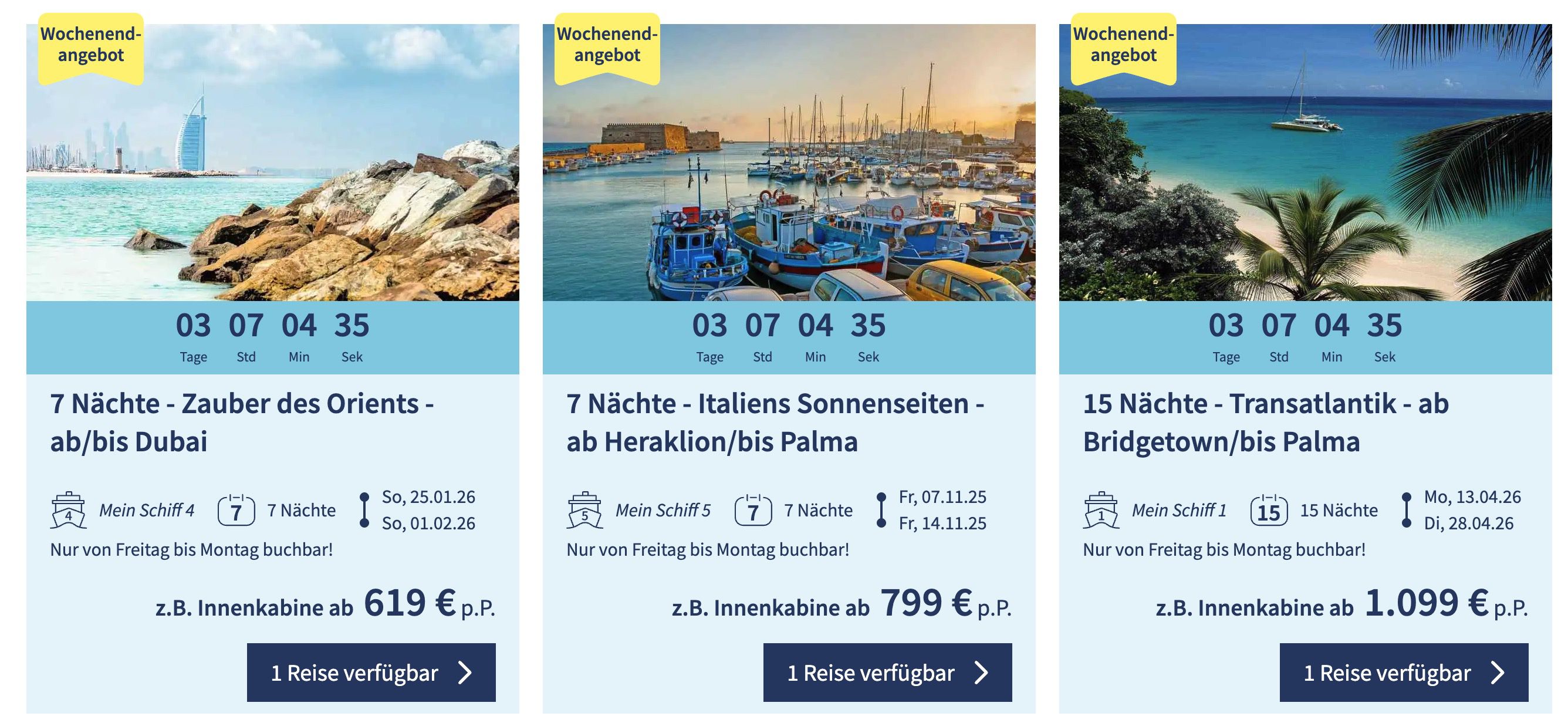 🚢 TUI Cruises Mein Schiff Wochenendangebote 🏝️ z. B. Italiens Sonnenseiten ab 799€ p.P.