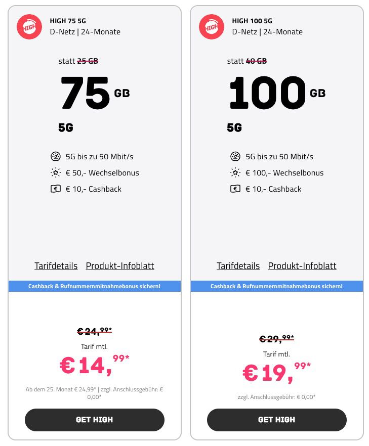 📱 Telekom Tarife von HIGH   z.B. 75GB 5G Allnet 14,99€ ➡️ mit 60€ Bonus