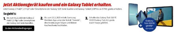 🔥 Samsung Galaxy S25 inkl. Galaxy Tab A11 64GB für 1€ ➡️ Vodafone Allnet 100GB für 39,99€