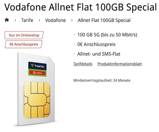 SimOnly! 📱 Vodafone Allnet-Flat mit fetten 100GB 5G nur 11,99€ mtl. SimOnly! 📱 Vodafone Allnet Flat mit fetten 100GB 5G nur 11,99€ mtl.