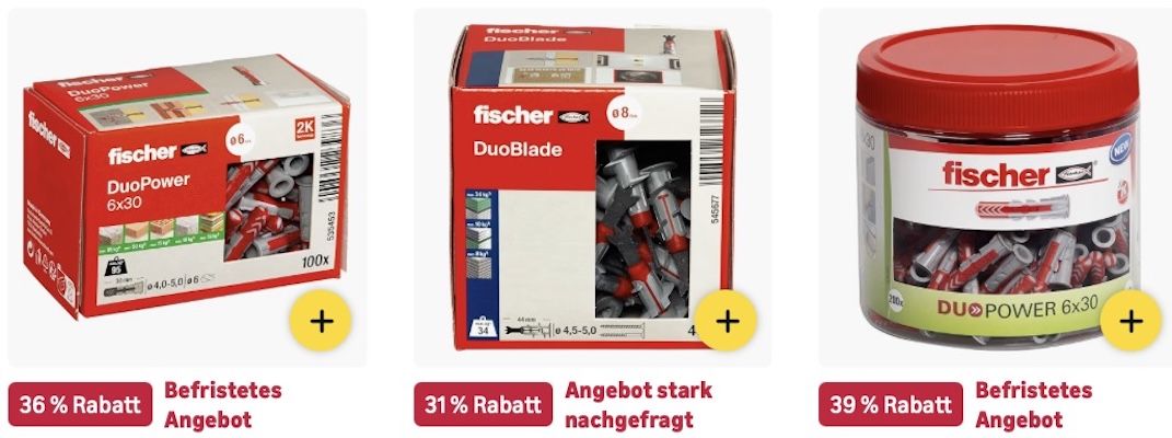 🪛🛠️Amazon: Sale auf Fischer Dübel & Befestigungstechnik z.B. 40x Gipskartondübel für 11€ (statt 16€) 🪛🛠️Amazon: Sale auf Fischer Dübel & Befestigungstechnik z.B. 40x Gipskartondübel für 11€ (statt 16€)