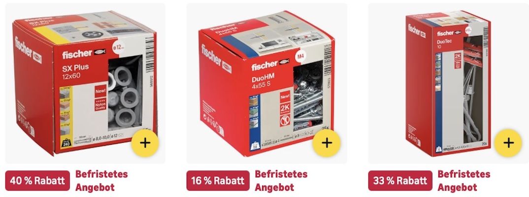 🪛🛠️Amazon: Sale auf Fischer Dübel & Befestigungstechnik z.B. 40x Gipskartondübel für 11€ (statt 16€) 🪛🛠️Amazon: Sale auf Fischer Dübel & Befestigungstechnik z.B. 40x Gipskartondübel für 11€ (statt 16€)