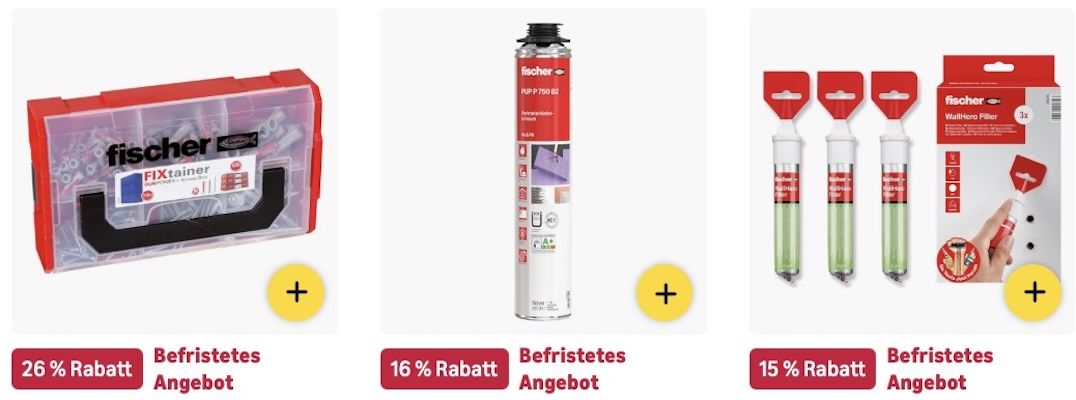 🪛🛠️Amazon: Sale auf Fischer Dübel & Befestigungstechnik z.B. 40x Gipskartondübel für 11€ (statt 16€) 🪛🛠️Amazon: Sale auf Fischer Dübel & Befestigungstechnik z.B. 40x Gipskartondübel für 11€ (statt 16€)
