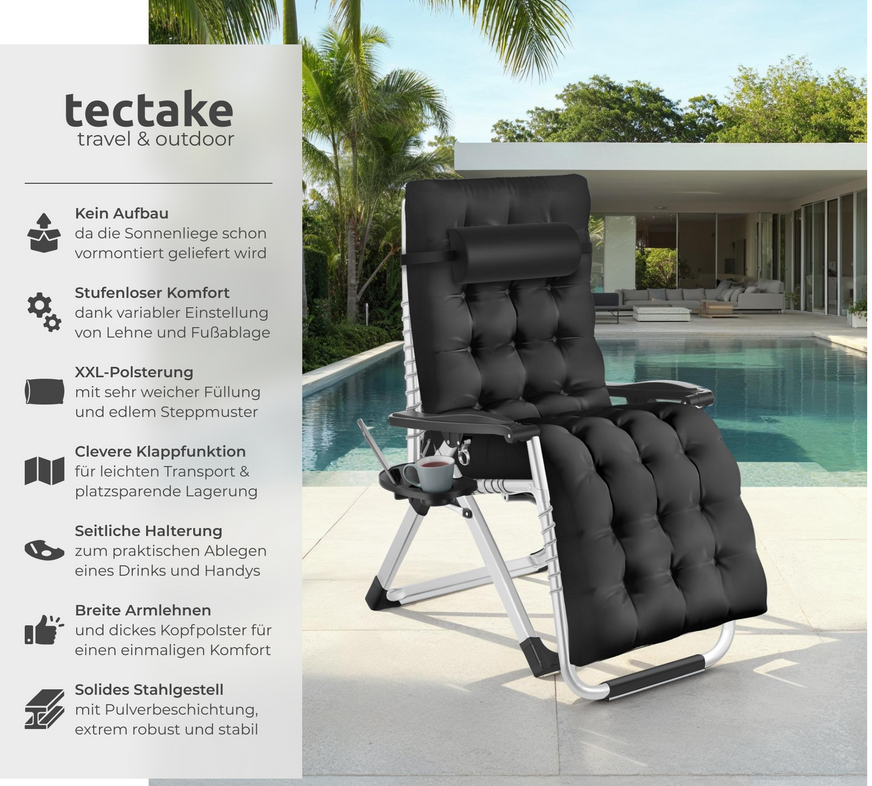 🪑Tectake Cloud klappbare Sonnenliege mit Polster für 59,99€ (statt 75€)