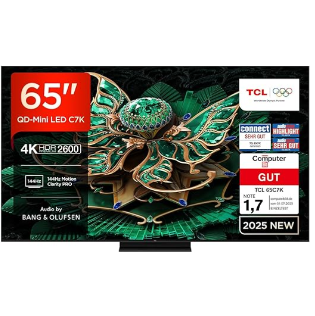 📺 TCL C7K – 65 Zoll QD-Mini-LED Google TV 144Hz für 828,90€ (statt 999€)