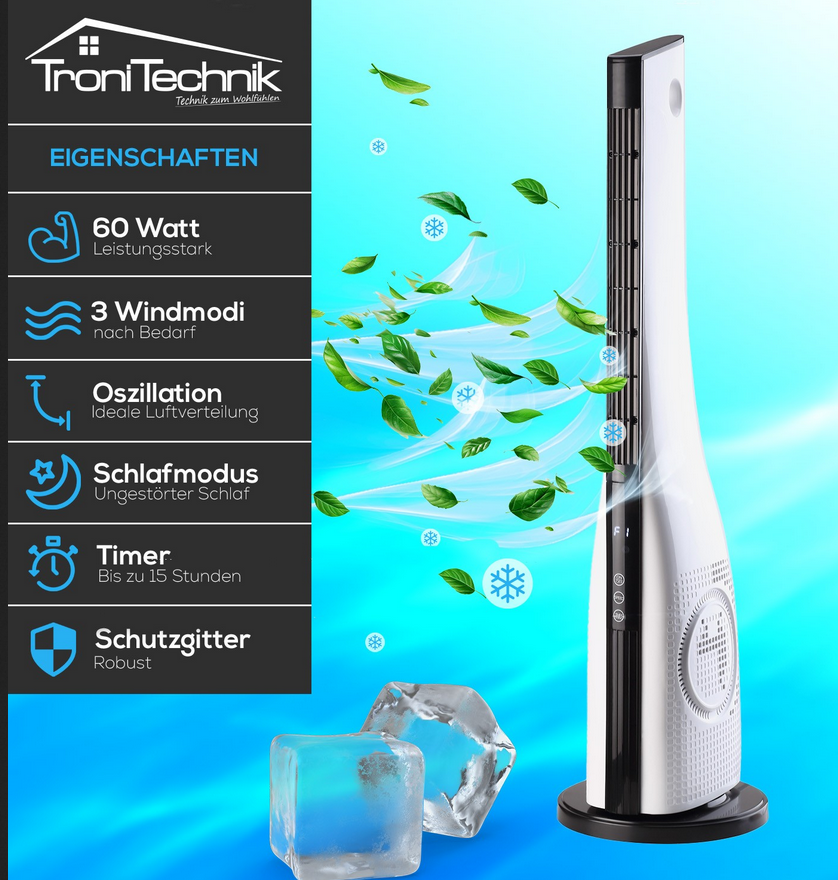 🥶Tronitechnik TUV05 Turm  Standventilator 88cm 50Watt für 49,99€ (statt 60€)