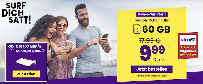 📲 sim24 Allnet Flat mit 60GB 5G für 9,99€ mtl. + monatlich kündbar!