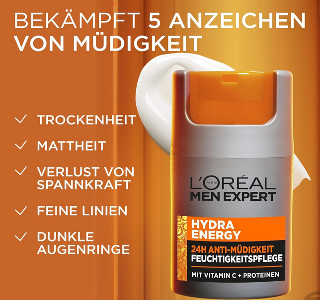 🌧️LOréal Men Expert Hydra Energy Gesichtspflege gegen müde Herren Haut 50ml ab 5,14€ (statt 13€)