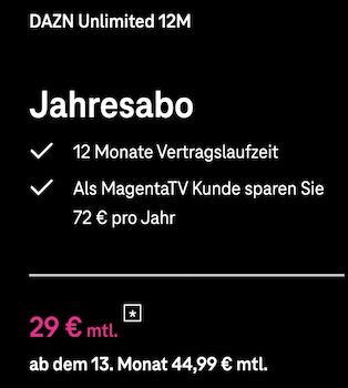 📺⚽️ MagentaTV: 12 Monate DAZN Unlimited für 29€ mtl. (statt 35€)