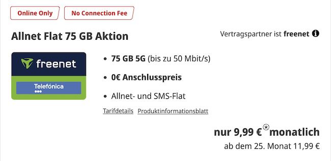 🧨 SimOnly Knaller 🔥 o2 Allnet mit 75GB 5G für nur 9,99€ mtl.