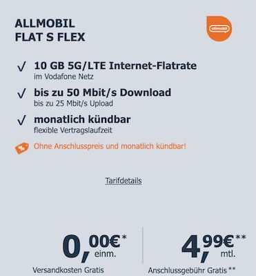 💸 3 Monate eff. GRATIS 📲 Vodafone Allnet 10GB für 4,99€ mtl. + 15€ Cashback   monatlich kündbar