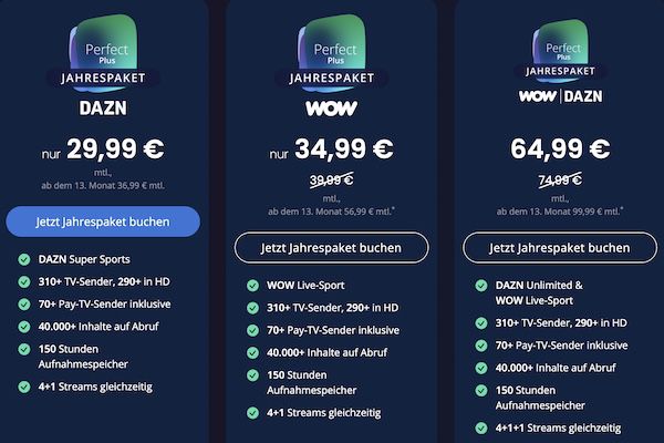 📺⚽️ waipu Perfect Plus + DAZN Super Sports für 29,99€ mtl.